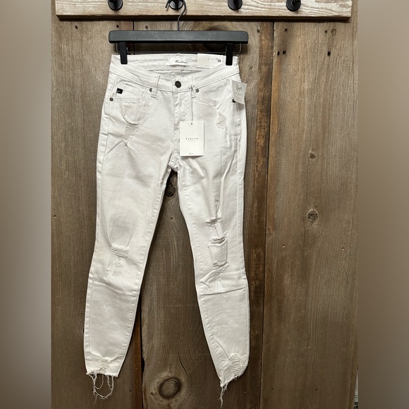 KanCan Mid Rise Distressed Ankle Skinny Jeans in White Size 5 / 26